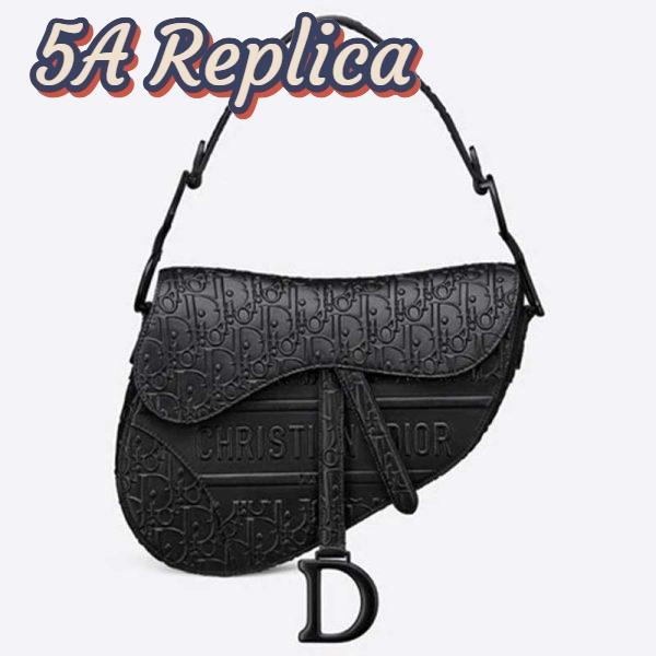 Replica Dior Unisex Saddle Bag Black Dior Oblique Embossed Calfskin ‘CD’