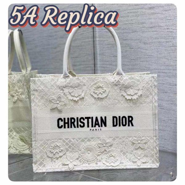 Replica Dior Women CD Medium Book Tote White Multicolor D-Lace Embroidery Macramé Effect