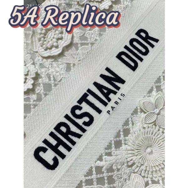 Replica Dior Women CD Medium Book Tote White Multicolor D-Lace Embroidery Macramé Effect 7