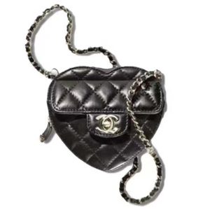 Replica Chanel Women CC Heart Shape Bag Black Calfskin Leather Gold-Tone Metal