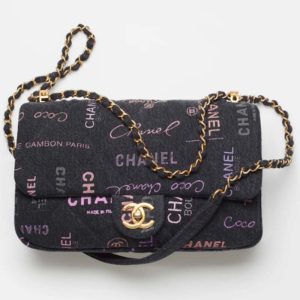 Replica Chanel CC Women Large Flap Bag Printed Denim Gold-Tone Metal Black Multicolor