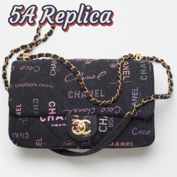 Replica Chanel CC Women Large Flap Bag Printed Denim Gold-Tone Metal Black Multicolor 2