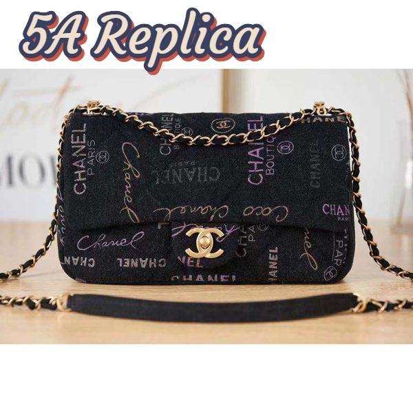 Replica Chanel CC Women Large Flap Bag Printed Denim Gold-Tone Metal Black Multicolor 3