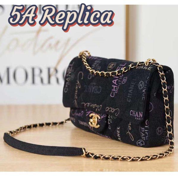 Replica Chanel CC Women Large Flap Bag Printed Denim Gold-Tone Metal Black Multicolor 5