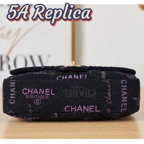 Replica Chanel CC Women Large Flap Bag Printed Denim Gold-Tone Metal Black Multicolor 6