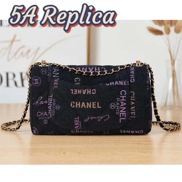 Replica Chanel CC Women Large Flap Bag Printed Denim Gold-Tone Metal Black Multicolor 7