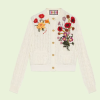 Replica Gucci Women GG Lovelight Cotton Cardigan Embroidery White Floral Embroidery Crewneck