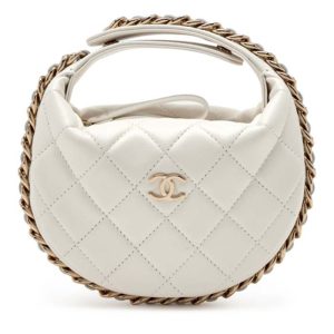 Replica Chanel Women CC Small Flap Hobo Bag Grained Calfskin Gold Tone Metal White