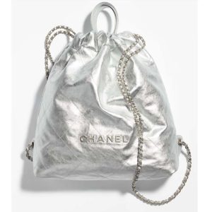 Replica Chanel Women CC Large Back Pack Chanel 22 Handbag Metallic Calfskin Silver-Tone Metal 2