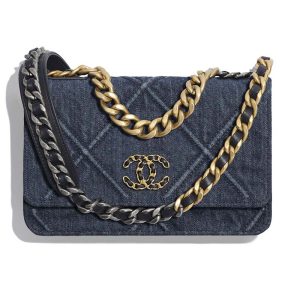 Replica Chanel Women Chanel 19 Wallet On Chain Denim Blue