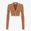 Replica Fendi Women Beige Velvet and Viscose Cardigan with V Neck and Ribbed Edges