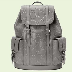 Replica Gucci GG Unisex GG Embossed Backpack Grey GG Embossed Leather 2