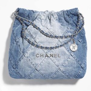 Replica Chanel Women CC 22 Handbag Washed Denim Silver-Tone Metal Light Blue