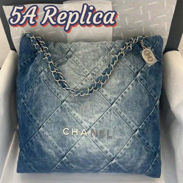 Replica Chanel Women CC 22 Handbag Washed Denim Silver-Tone Metal Light Blue 3