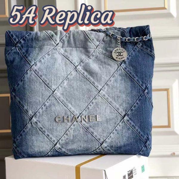 Replica Chanel Women CC 22 Handbag Washed Denim Silver-Tone Metal Light Blue 4