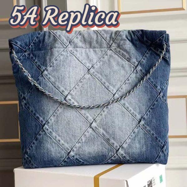 Replica Chanel Women CC 22 Handbag Washed Denim Silver-Tone Metal Light Blue 5
