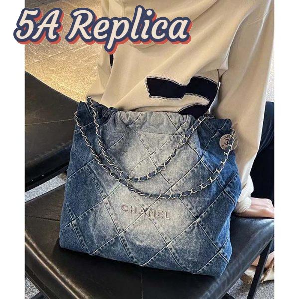Replica Chanel Women CC 22 Handbag Washed Denim Silver-Tone Metal Light Blue 6