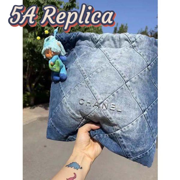 Replica Chanel Women CC 22 Handbag Washed Denim Silver-Tone Metal Light Blue 7