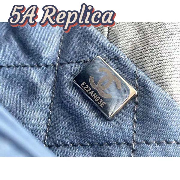 Replica Chanel Women CC 22 Handbag Washed Denim Silver-Tone Metal Light Blue 12