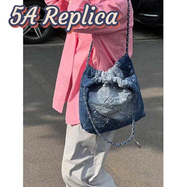 Replica Chanel Women CC 22 Handbag Washed Denim Silver-Tone Metal Light Blue 14