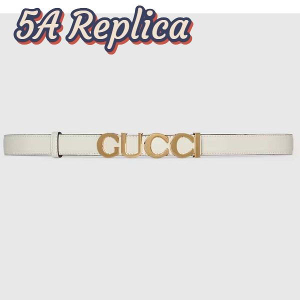 Replica Gucci Unisex Buckle Thin Belt White Leather Gold-Toned Hardware 2 CM Width
