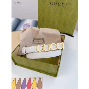 Replica Gucci Unisex Buckle Thin Belt White Leather Gold-Toned Hardware 2 CM Width 2