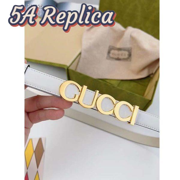 Replica Gucci Unisex Buckle Thin Belt White Leather Gold-Toned Hardware 2 CM Width 8