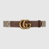 Replica Gucci Unisex GG Belt with Double G Buckle Beige/Ebony GG Supreme Black Leather 16