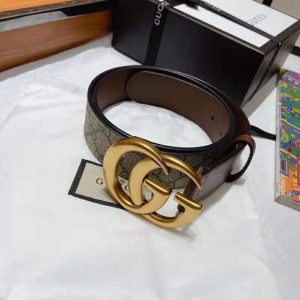 Replica Gucci Unisex GG Belt with Double G Buckle 4 cm Width GG Supreme Brown Leather 2