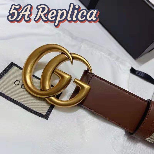 Replica Gucci Unisex GG Belt with Double G Buckle 4 cm Width GG Supreme Brown Leather 6