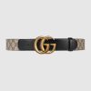 Replica Gucci Unisex GG Belt with Double G Buckle 4 cm Width GG Supreme Brown Leather 14