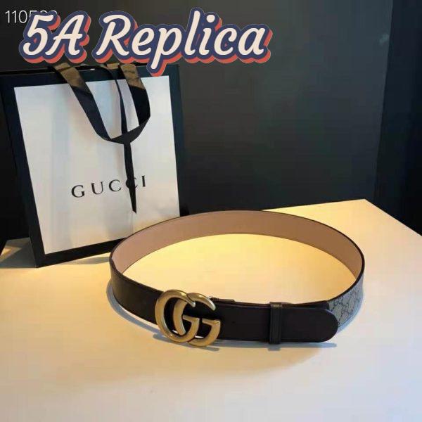 Replica Gucci Unisex GG Belt with Double G Buckle Beige/Ebony GG Supreme Black Leather 2