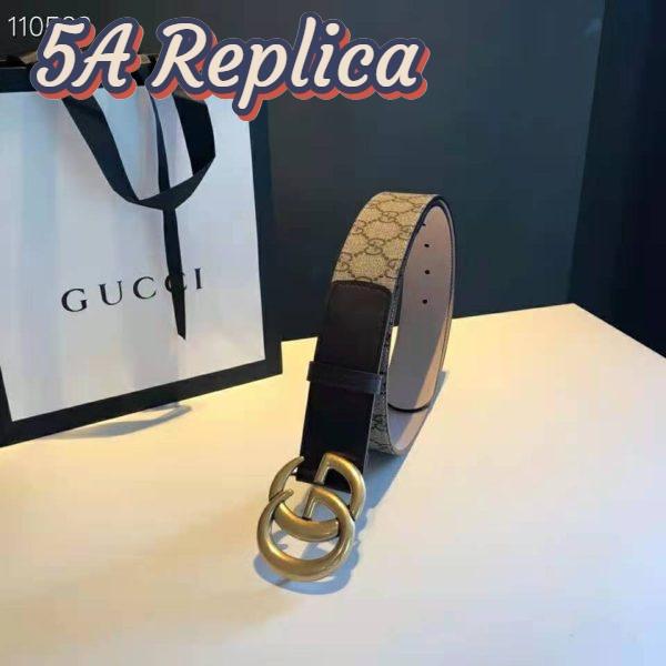 Replica Gucci Unisex GG Belt with Double G Buckle Beige/Ebony GG Supreme Black Leather 4