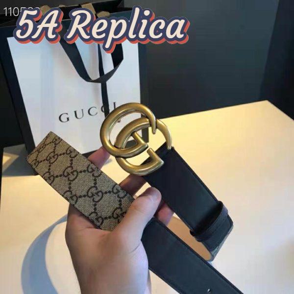 Replica Gucci Unisex GG Belt with Double G Buckle Beige/Ebony GG Supreme Black Leather 7