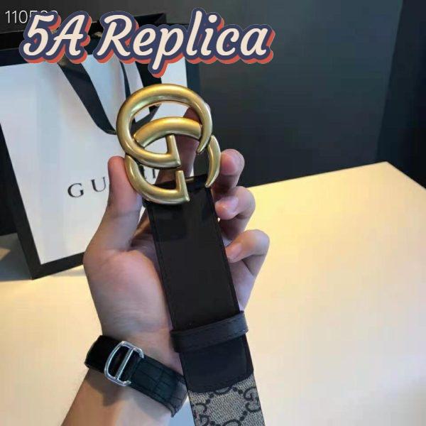 Replica Gucci Unisex GG Belt with Double G Buckle Beige/Ebony GG Supreme Black Leather 8