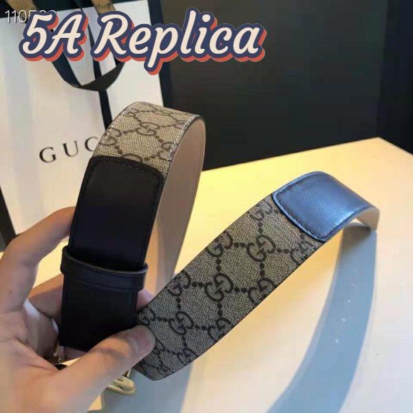 Replica Gucci Unisex GG Belt with Double G Buckle Beige/Ebony GG Supreme Black Leather 10
