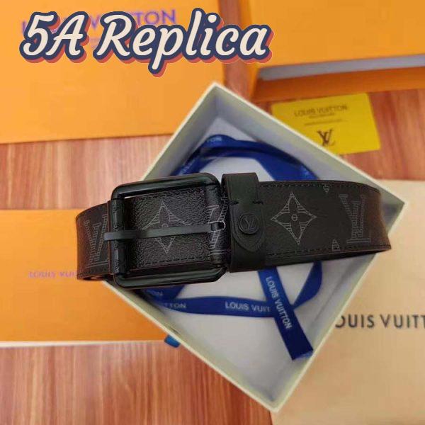 Replica Louis Vuitton LV Unisex Voyager 35mm Belt in Monogram Eclipse Canvas-Grey 5