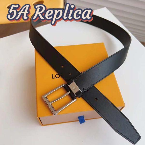 Replica Louis Vuitton LV City Pin 35MM Belt Black Calf Leather Silver-Color Hardware 3