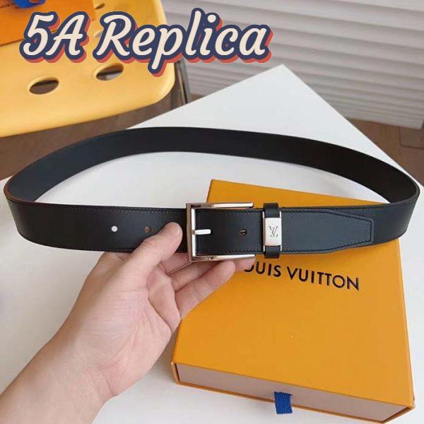 Replica Louis Vuitton LV City Pin 35MM Belt Black Calf Leather Silver-Color Hardware 7