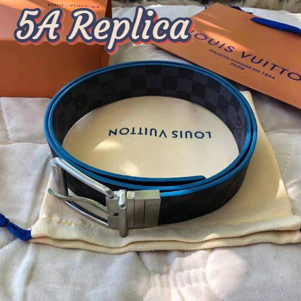Replica Louis Vuitton LV Unisex Damier Print 40mm Reversible Belt in Damier Canvas-Blue 2