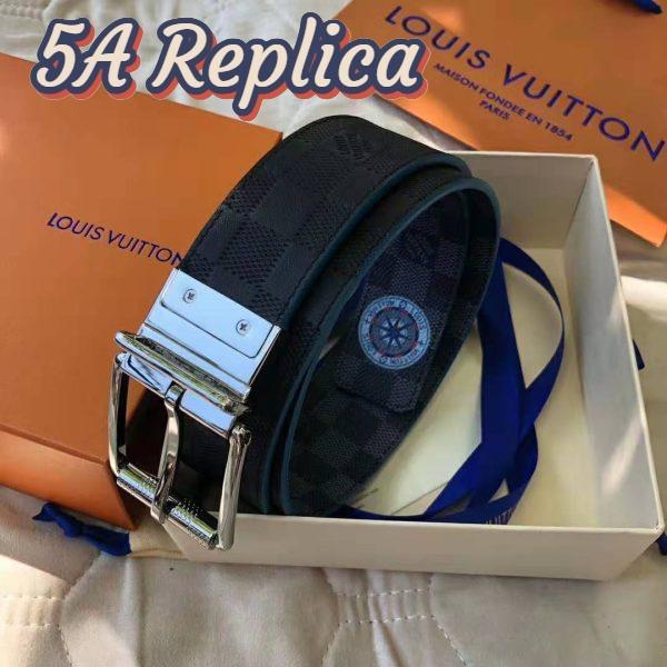 Replica Louis Vuitton LV Unisex Damier Print 40mm Reversible Belt in Damier Canvas-Blue 3