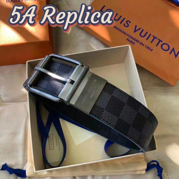 Replica Louis Vuitton LV Unisex Damier Print 40mm Reversible Belt in Damier Canvas-Blue 6