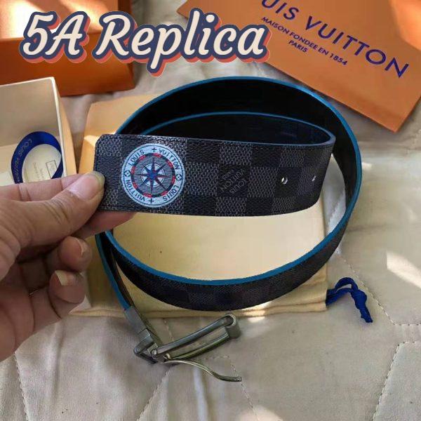 Replica Louis Vuitton LV Unisex Damier Print 40mm Reversible Belt in Damier Canvas-Blue 8
