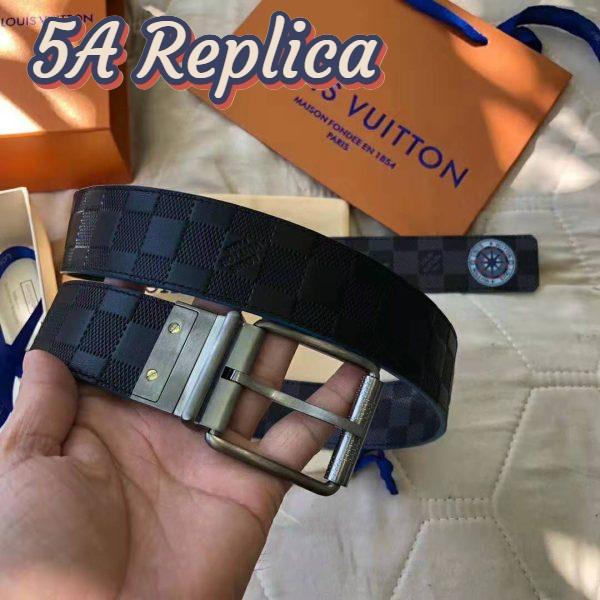 Replica Louis Vuitton LV Unisex Damier Print 40mm Reversible Belt in Damier Canvas-Blue 12