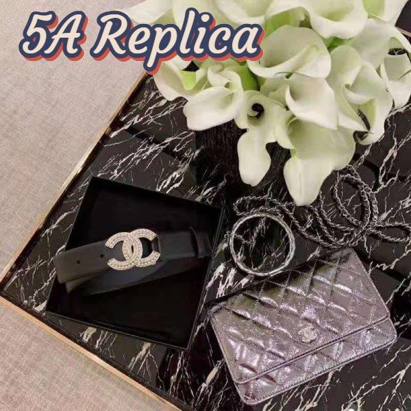 Replica Chanel Women Calfskin & Gold Metal & Strass & Pearls Belt-Black 6