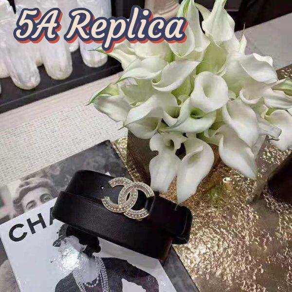 Replica Chanel Women Calfskin & Gold Metal & Strass & Pearls Belt-Black 8