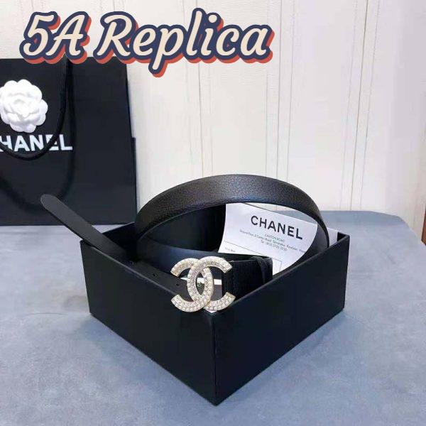 Replica Chanel Women Calfskin & Gold Metal & Strass & Pearls Belt-Black 9