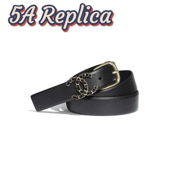 Replica Chanel Women Calfskin & Gold-Tone Metal Black Belt 3 cm Width