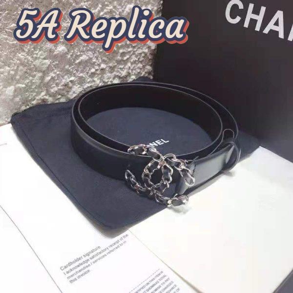Replica Chanel Women Calfskin & Gold-Tone Metal Black Belt 3 cm Width 3
