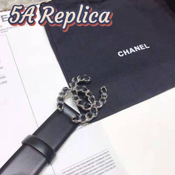 Replica Chanel Women Calfskin & Gold-Tone Metal Black Belt 3 cm Width 5